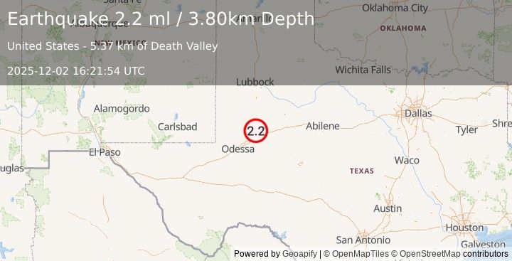 Earthquake WESTERN TEXAS (2.2 ml) (2025-12-02 16:21:54 UTC)