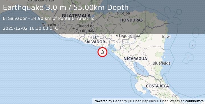 Earthquake OFFSHORE EL SALVADOR (3.0 m) (2025-12-02 16:30:03 UTC)