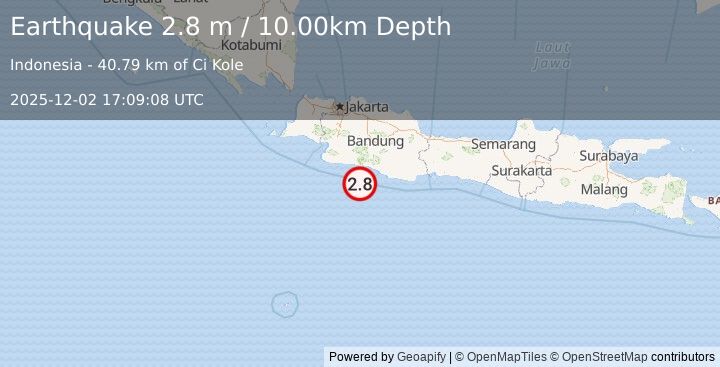 Earthquake JAVA, INDONESIA (2.8 m) (2025-12-02 17:09:08 UTC)