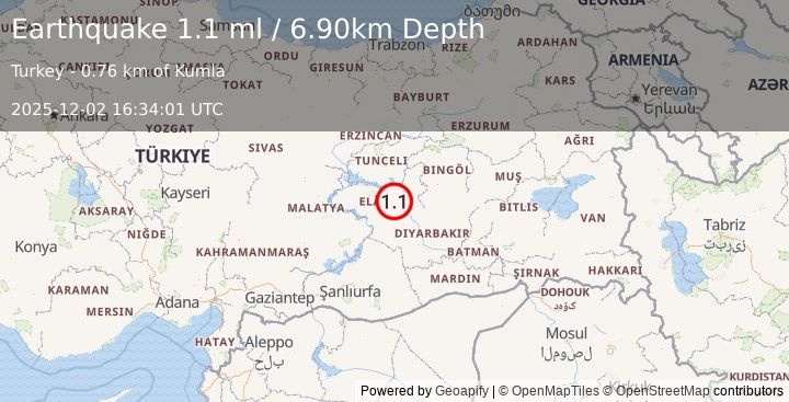 Earthquake EASTERN TURKEY (1.1 ml) (2025-12-02 16:34:01 UTC)