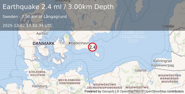 Earthquake SWEDEN (2.4 ml) (2025-12-02 17:52:34 UTC)