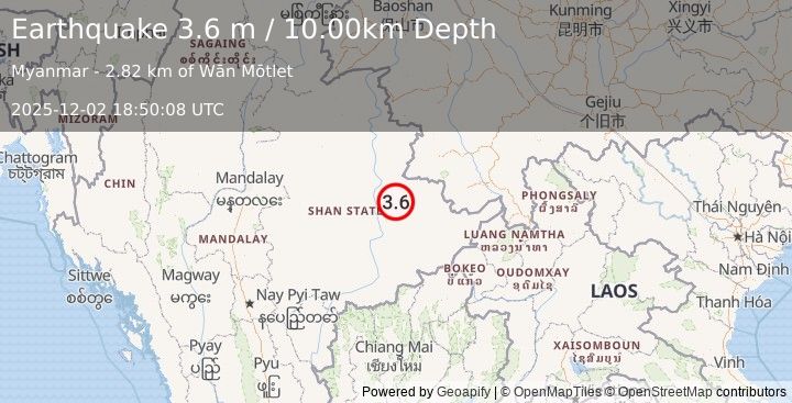 Earthquake MYANMAR (3.6 m) (2025-12-02 18:50:08 UTC)