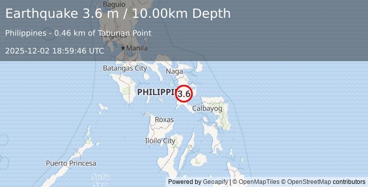 Earthquake MASBATE REGION, PHILIPPINES (3.6 m) (2025-12-02 18:59:46 UTC)