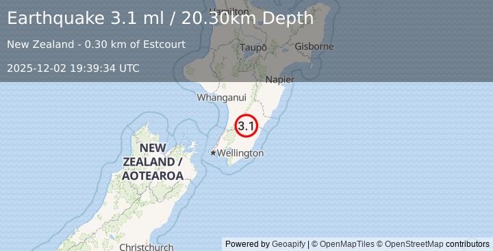 Earthquake NORTH ISLAND OF NEW ZEALAND (3.1 ml) (2025-12-02 19:39:34 UTC)