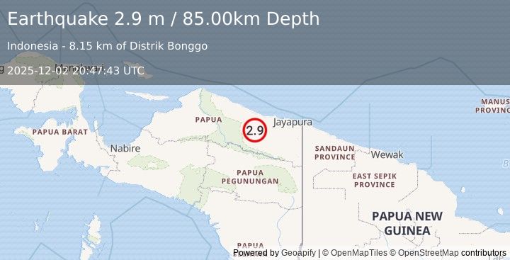 Earthquake NEAR N COAST OF PAPUA, INDONESIA (2.9 m) (2025-12-02 20:47:43 UTC)