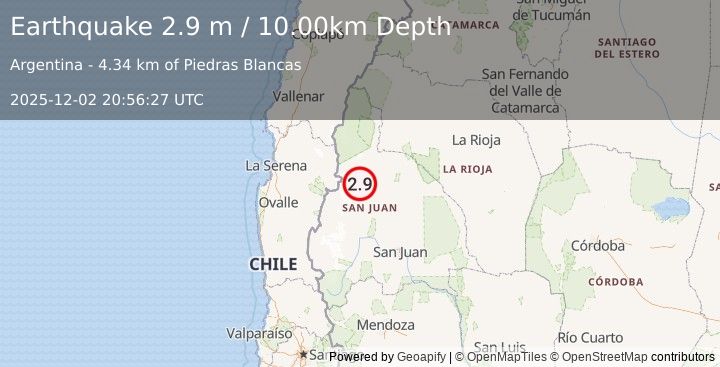 Earthquake SAN JUAN, ARGENTINA (2.9 m) (2025-12-02 20:56:27 UTC)