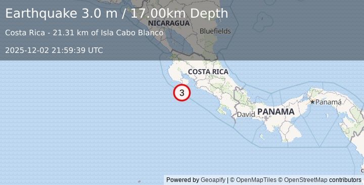 Earthquake OFF COAST OF COSTA RICA (3.0 m) (2025-12-02 21:59:39 UTC)