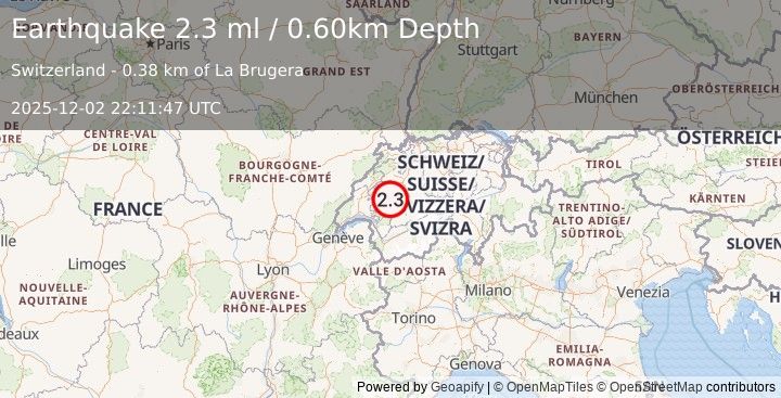 Earthquake SWITZERLAND (2.3 ml) (2025-12-02 22:11:47 UTC)