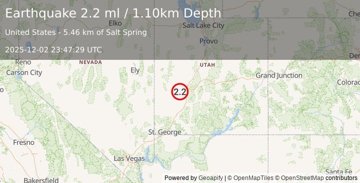 Earthquake UTAH (2.2 ml) (2025-12-02 23:47:29 UTC)