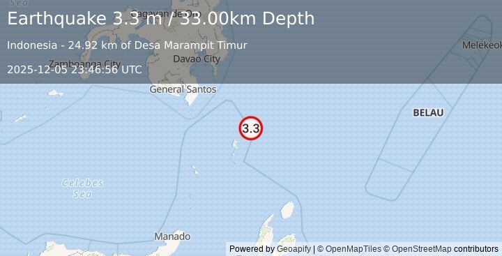 Earthquake KEPULAUAN TALAUD, INDONESIA (3.3 m) (2025-12-05 23:46:56 UTC)