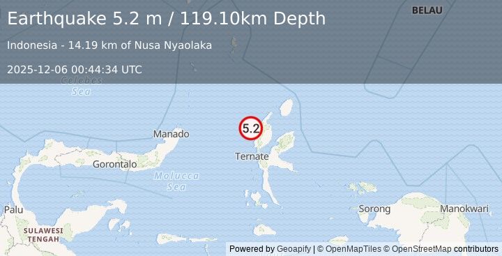 Earthquake HALMAHERA, INDONESIA (5.2 mb) (2025-12-06 00:44:35 UTC)