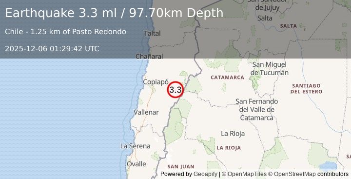 Earthquake ATACAMA, CHILE (3.3 ml) (2025-12-06 01:29:42 UTC)