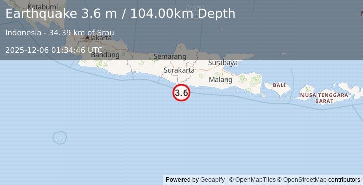 Earthquake JAVA, INDONESIA (3.6 m) (2025-12-06 01:34:46 UTC)