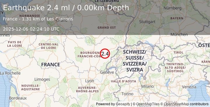 Earthquake FRANCE (2.4 ml) (2025-12-06 02:24:10 UTC)