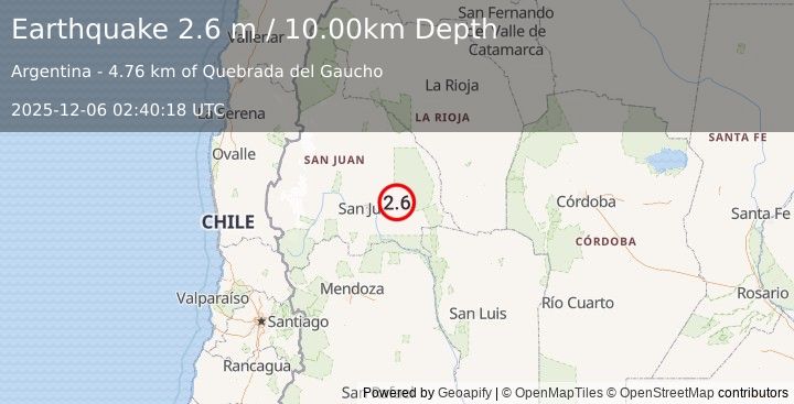 Earthquake SAN JUAN, ARGENTINA (2.6 m) (2025-12-06 02:40:18 UTC)