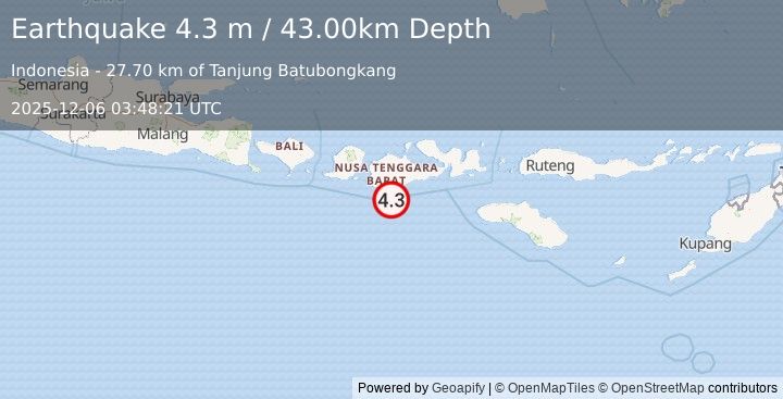 Earthquake SUMBAWA REGION, INDONESIA (4.3 m) (2025-12-06 03:48:21 UTC)