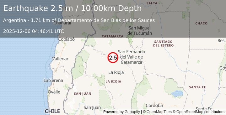 Earthquake LA RIOJA, ARGENTINA (2.5 m) (2025-12-06 04:46:41 UTC)