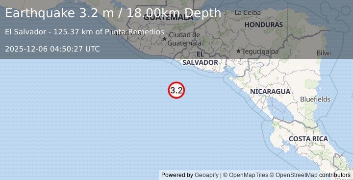 Earthquake OFF THE COAST OF EL SALVADOR (3.2 m) (2025-12-06 04:50:27 UTC)
