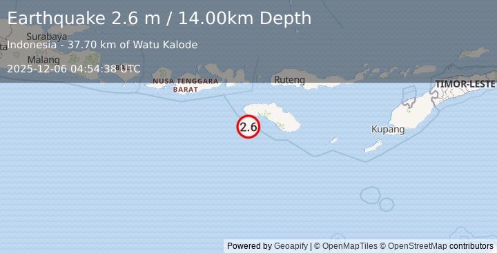Earthquake SUMBA REGION, INDONESIA (2.6 m) (2025-12-06 04:54:38 UTC)