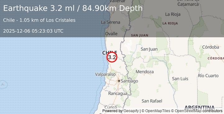 Earthquake COQUIMBO, CHILE (3.2 ml) (2025-12-06 05:23:03 UTC)