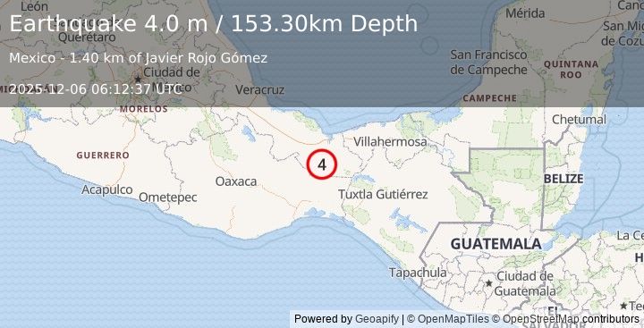 Earthquake VERACRUZ, MEXICO (4.0 m) (2025-12-06 06:12:37 UTC)
