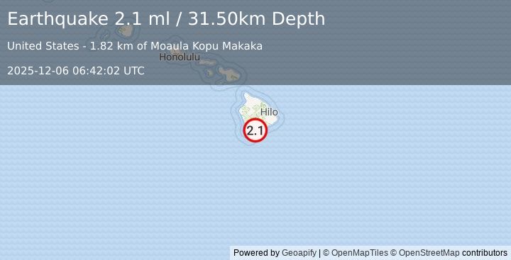 Earthquake ISLAND OF HAWAII, HAWAII (2.1 ml) (2025-12-06 06:42:02 UTC)