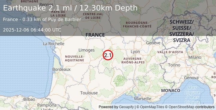 Earthquake FRANCE (2.1 ml) (2025-12-06 06:44:00 UTC)