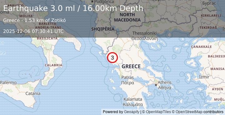 Earthquake GREECE (3.0 ml) (2025-12-06 07:30:40 UTC)