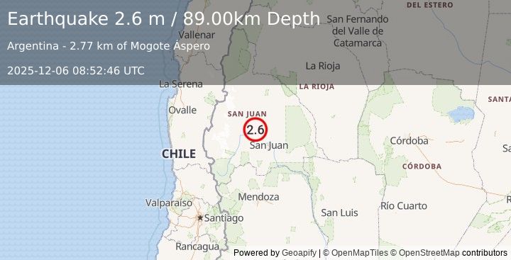 Earthquake SAN JUAN, ARGENTINA (2.6 m) (2025-12-06 08:52:46 UTC)