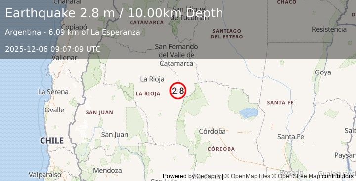 Earthquake LA RIOJA, ARGENTINA (2.8 m) (2025-12-06 09:07:09 UTC)