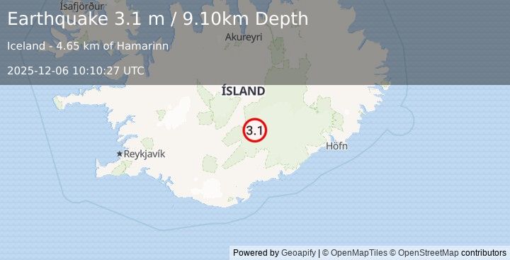 Earthquake ICELAND (3.1 m) (2025-12-06 10:10:27 UTC)