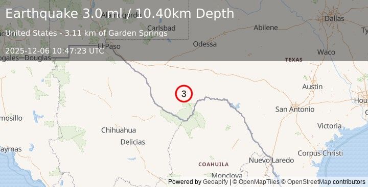 Earthquake WESTERN TEXAS (3.0 ml) (2025-12-06 10:47:23 UTC)