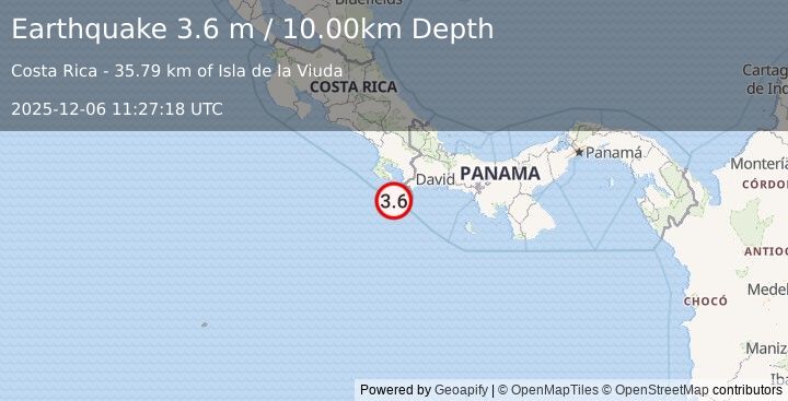 Earthquake COSTA RICA (3.4 m) (2025-12-06 11:27:20 UTC)