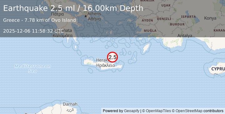 Earthquake CRETE, GREECE (2.5 ml) (2025-12-06 11:58:32 UTC)