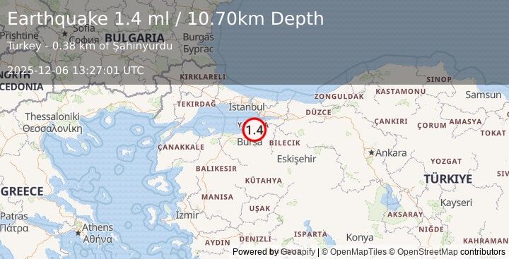 Earthquake WESTERN TURKEY (1.4 ml) (2025-12-06 13:27:02 UTC)