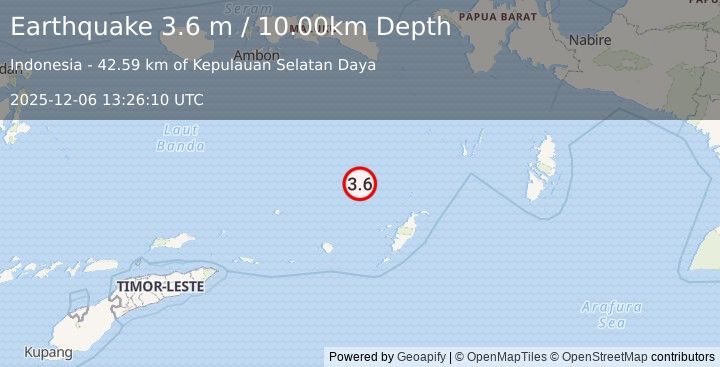 Earthquake BANDA SEA (3.6 m) (2025-12-06 13:26:10 UTC)