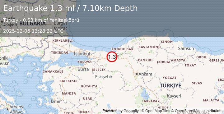 Earthquake WESTERN TURKEY (1.3 ml) (2025-12-06 13:28:33 UTC)