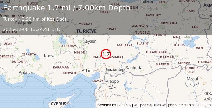 Earthquake CENTRAL TURKEY (1.7 ml) (2025-12-06 13:24:41 UTC)