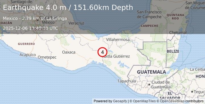 Earthquake OAXACA, MEXICO (4.0 m) (2025-12-06 13:40:10 UTC)