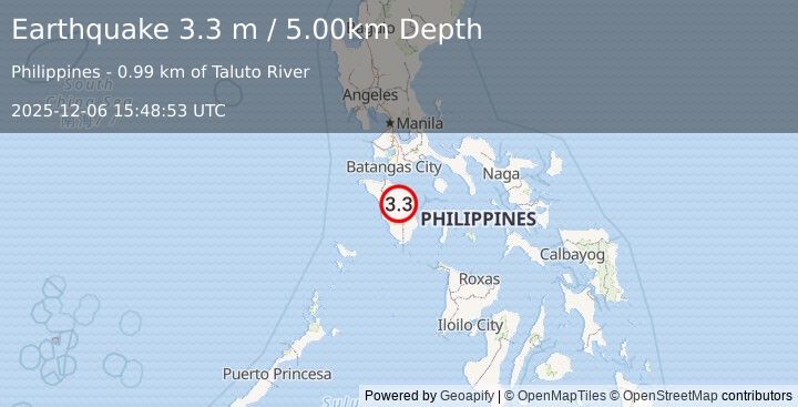 Earthquake MINDORO, PHILIPPINES (3.3 m) (2025-12-06 15:48:53 UTC)