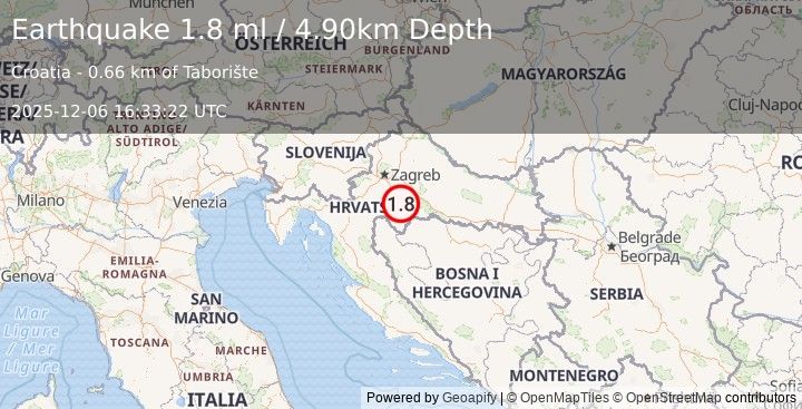 Earthquake CROATIA (1.8 ml) (2025-12-06 16:33:22 UTC)