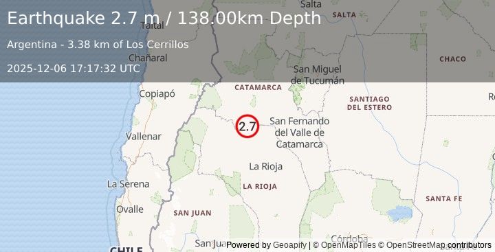 Earthquake LA RIOJA, ARGENTINA (2.7 m) (2025-12-06 17:17:32 UTC)