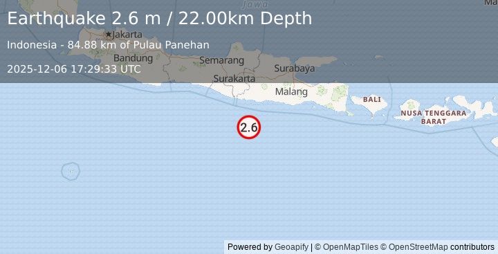 Earthquake SOUTH OF JAVA, INDONESIA (2.6 m) (2025-12-06 17:29:33 UTC)