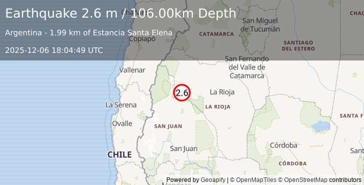 Earthquake LA RIOJA, ARGENTINA (2.6 m) (2025-12-06 18:04:49 UTC)
