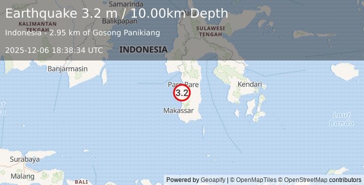 Earthquake SULAWESI, INDONESIA (3.2 m) (2025-12-06 18:38:34 UTC)