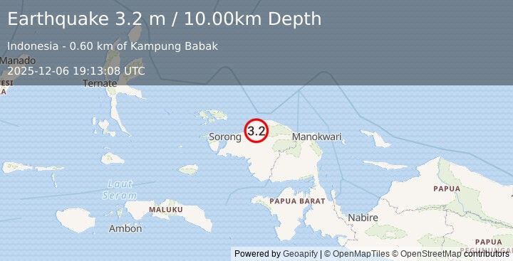 Earthquake NEAR N COAST OF PAPUA, INDONESIA (3.2 m) (2025-12-06 19:13:08 UTC)