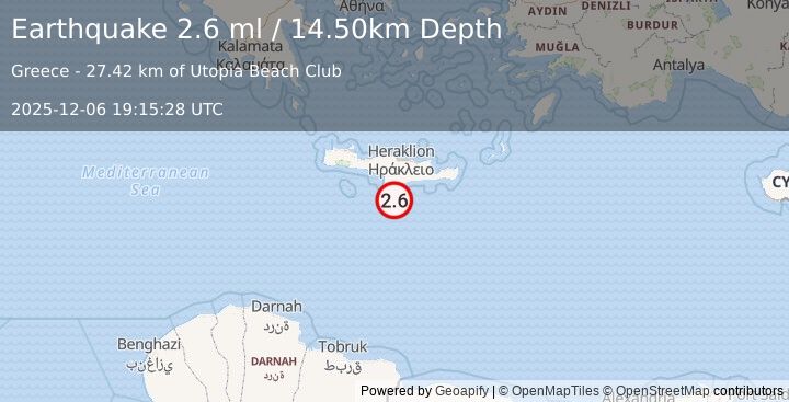 Earthquake CRETE, GREECE (2.6 ml) (2025-12-06 19:15:28 UTC)