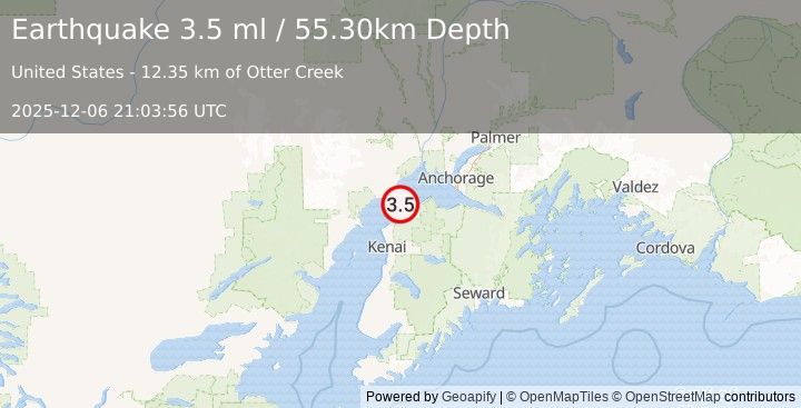 Earthquake KENAI PENINSULA, ALASKA (3.5 ml) (2025-12-06 21:03:56 UTC)