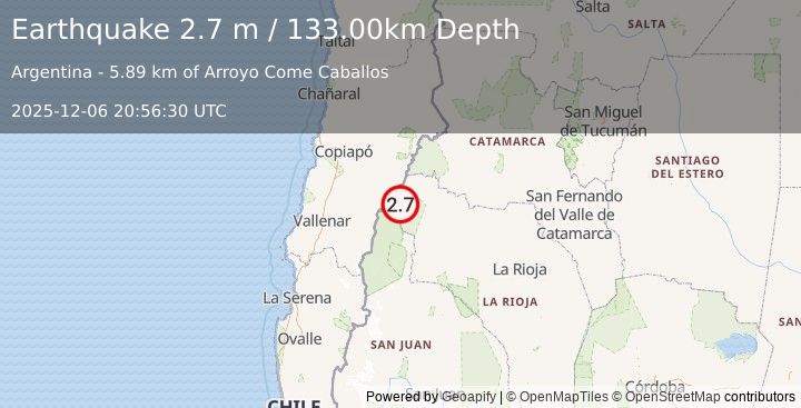 Earthquake LA RIOJA, ARGENTINA (2.7 m) (2025-12-06 20:56:30 UTC)