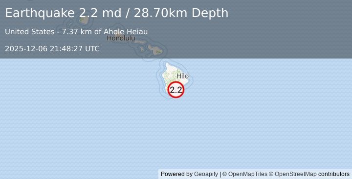 Earthquake ISLAND OF HAWAII, HAWAII (2.2 md) (2025-12-06 21:48:27 UTC)
